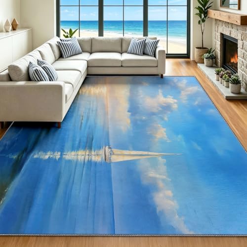 Alfombra azul de 60x90 cm lavable a máquina con olas del océano 3
