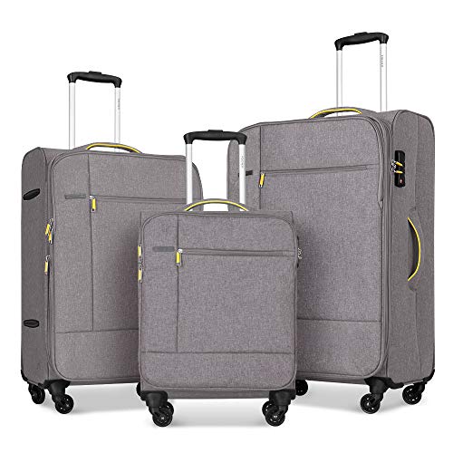 FOCHIER Juegos de Maletas Softshell expandibles Juego de Maletas de 3 PCS Spinner Lightweight TSA Lock,Beige