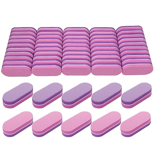 Image of Mini Nail Buffer (50 Pack), Buffers for Acrylic Nails and Natural Nails, 100/180 Grit Nail Buffer Block Nail File Bulk Small Buffing Blocks for Nail Buff Professional Manicure Set Purple/Pink