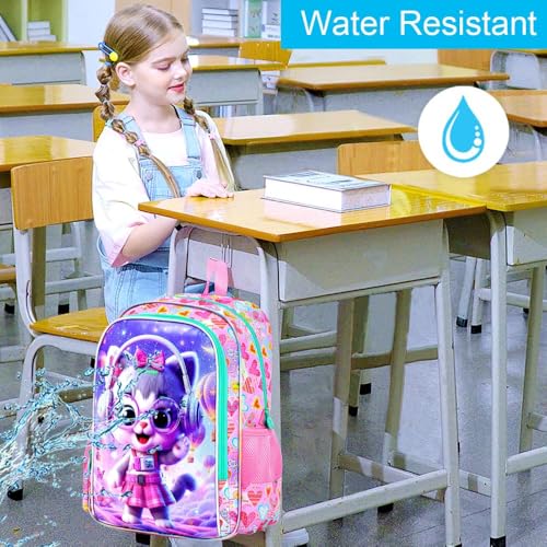 Image of CCJPX 3Pcs Cat Backpack for Girls, 16 inch Kids Bookbag with Lunch Box, Water Resistant Elementary School Bag for Kindergarten Preschool Toddler (Pink)