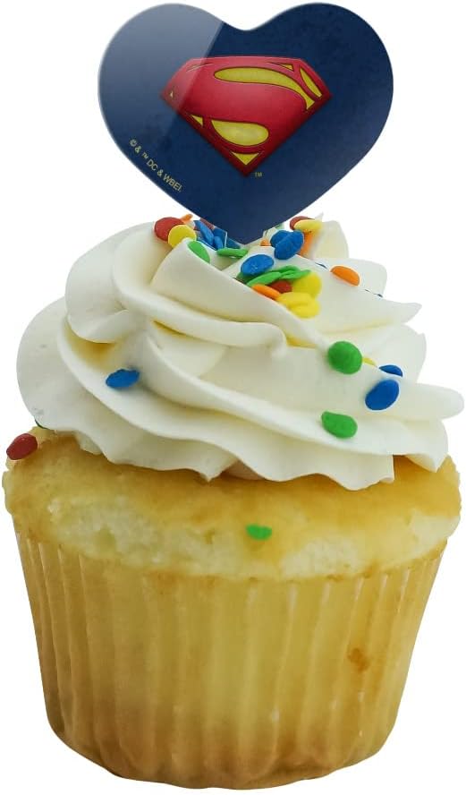 The Flash Supergirl Logo Heart Love Cupcake Picks Toppers Decoration Set of 6