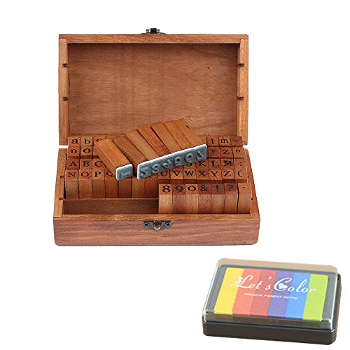 Onerbuy 70pcs Alphabet Stamps Vintage en caoutchouc en bois Letter Number Stamp Stamp Set pour DIY Craft Card Making et Scrapbooking avec encre Pad