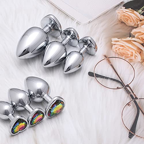 Akstore 3 Pcs Luxury Jewelry Design Fetish Heart Metal Anal Butt Plug(Colorful) #TOP3