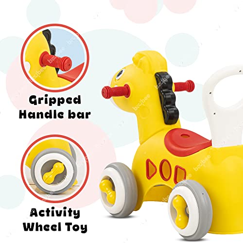 Image of Baybee Giraffe Horse Rider for Kids, Ride-On Kids Car with Shape Sorting Activity Kids Toys & Storage | Push Car Rider with Smooth Wheels Baby Car Suitable for 1-3 Years Boys Girls (Giraffe, Yellow)