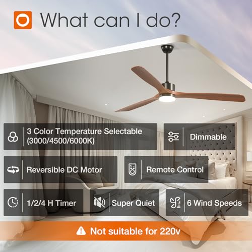 Image of addlon 72 Inch Solid Wood Ceiling Fans with Lights and Remote Control | 3CCT dimmable light, quiet reversible DC motor, 6 speeds, memory, timer; bedrooms, living rooms, covered patios and gazebos