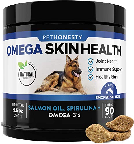 PetHonesty Omega SkinHealth Chews for Dogs - Omega 3 Fish Oil for Dogs - Kelp, Spirulina, Omega-3s, Alaskan for Healthy Skin & Coat, Cure Itchy Skin, Dog Allergies, Reduce Shedding - 90 Ct. (Salmon)