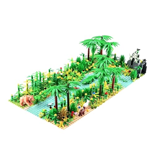 TERFLX Kit d'aventure jungle XXL de 580 pièces - Maison d'arbre compatible avec 2 plaques de base, figurines d'animaux et plantes botaniques - Cadeau...