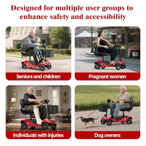 Image of Mobility Scooter,4 Wheel Mobility Scooter,28 Miles Range,300LBS Capacity,Lightweight and Portable,with LED Headlights and Basket,Charger Included,Gifts Suitable for Elders,Red