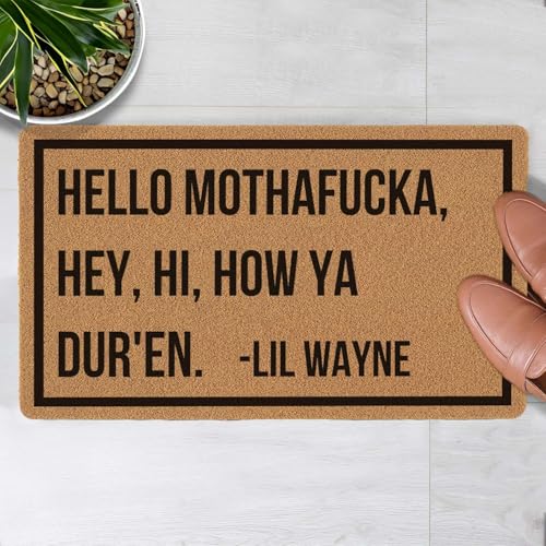 Welcome Door Mat Outdoor Indoor Entrance Hello Mothafucka Hey Hi How Ya Duren In Low-Profile Floor Mats Non Slip Durable Entrance Rugs for Entry Patio High Traffic Areas Front Door 17 x 29.5