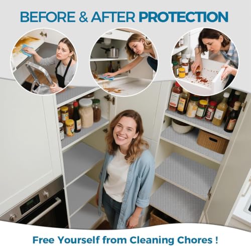 Image of ESPERO Fridge Mats, Kitchen Mat EVA Food Grade Multipurpose Washable Anti Slip Mat /Sheet for Fridge, Shelf Liners for Kitchen Shelves, Table, Kitchen Drawer mat - 300 x 45 cm (Grey)
