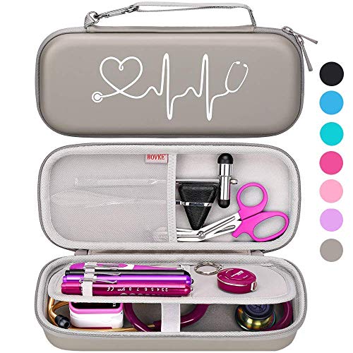 Bovke Stethoscope Protective Case for 3M Classic III, Lightweight II S.E, Cardiology IV, MDF Acoustica Deluxe Stethoscopes - Extra Room fits Nurse Accessories Penlight EMT Medical Scissors, Grey