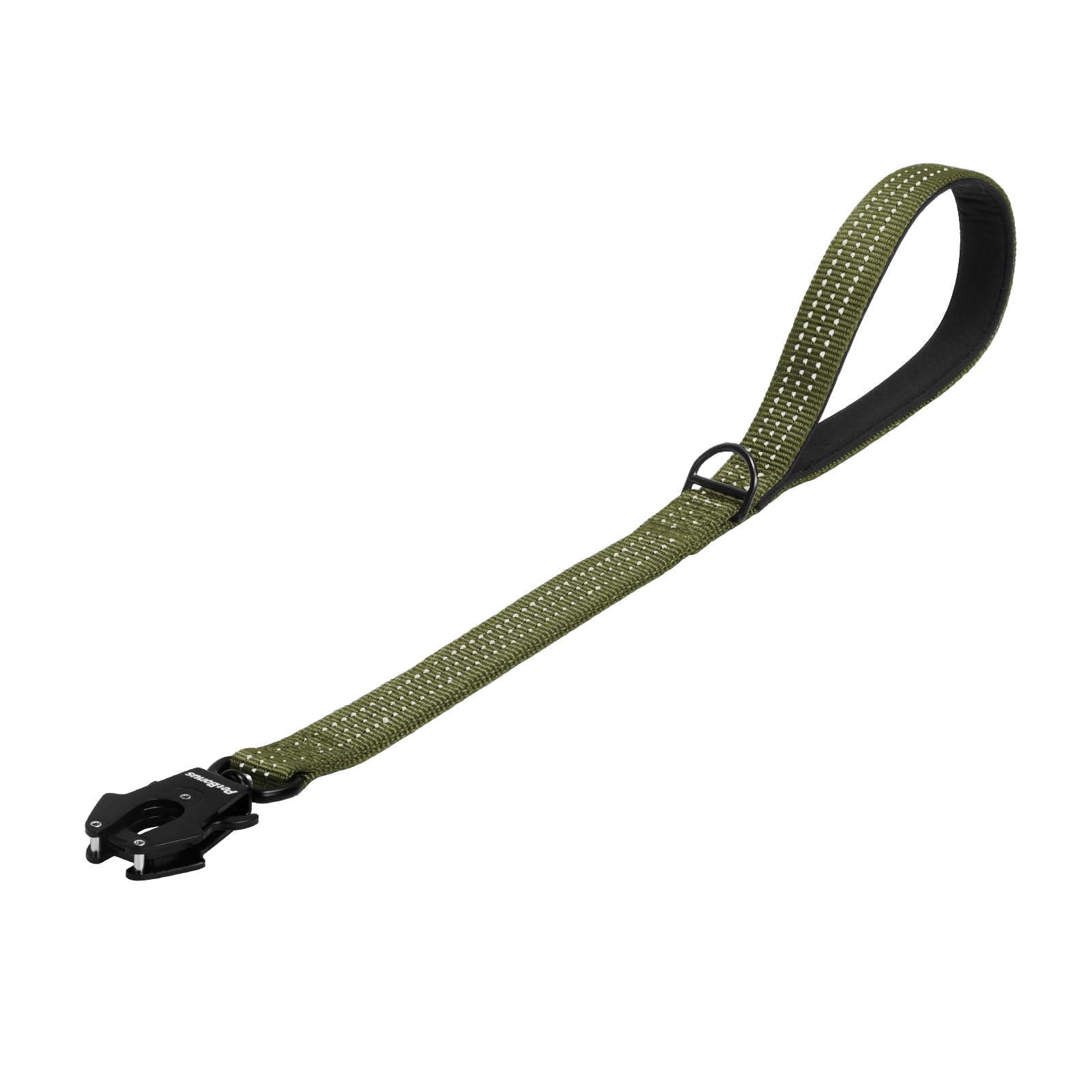 PetBonus Robuste Kurze Hundeleine 60cm, Nylon Kurzführer mit Schnellverschluss, gepolstertem Griff, Reflektierende Trainingsleine für große mittlere Hunde (Armeegrün)