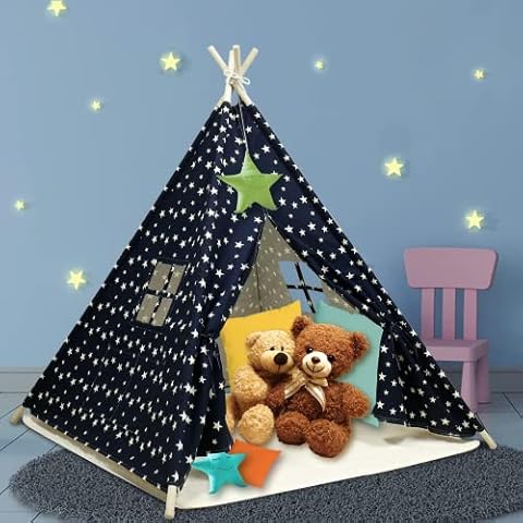 Teepee Tent for Kids Foldable Play Tent for Boys and Girls with Plush Mats Playhouse for Kids Indoor and Outdoor (Navy) Cover
