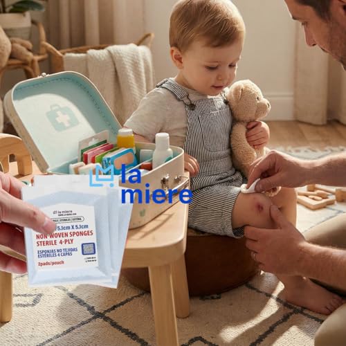 LA MIERE 50-Pack Esponjas Estériles 2x2, Envueltas Individualmente — 4 Capas No Adherentes No Tejidas, Sin Látex y Absorbentes para Vendajes, Cortes y Piel Sensible miniatura 3