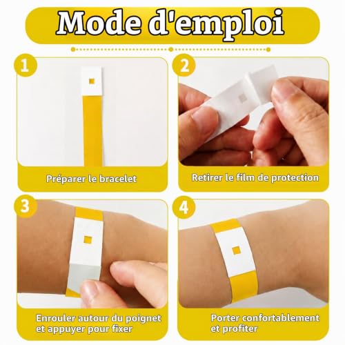200PCS Bracelets Papier, Jaune VIP Bracelet d'Identification Événements – vue 5