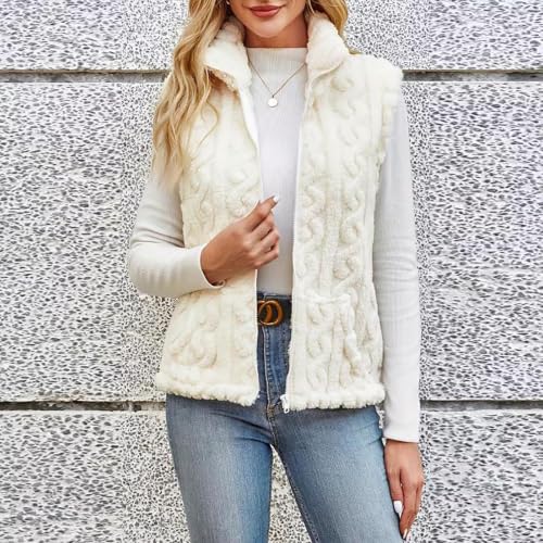 Womens Vest Fleece Textured Zip Up Plush Sleeveless Jacket Warm Casual Coat - image 5