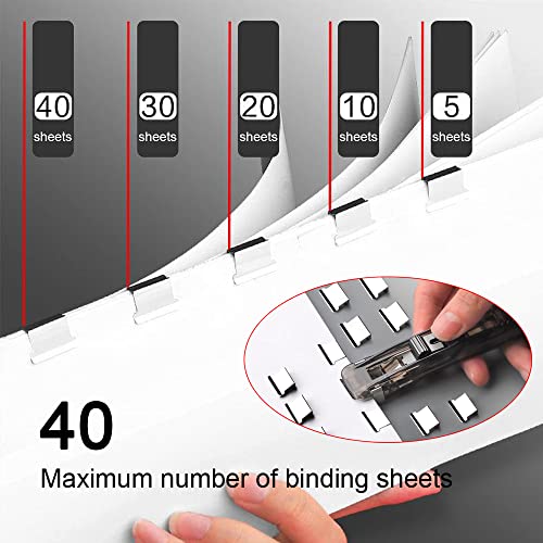 Image of 2 PCS Handheld Reusable Creative Stapler Push Stapler Clips Paper Clamp Dispenser 40 Sheet Capacity with 100 Stainless Steel Refill Binder Clips for Office Document School Supplies