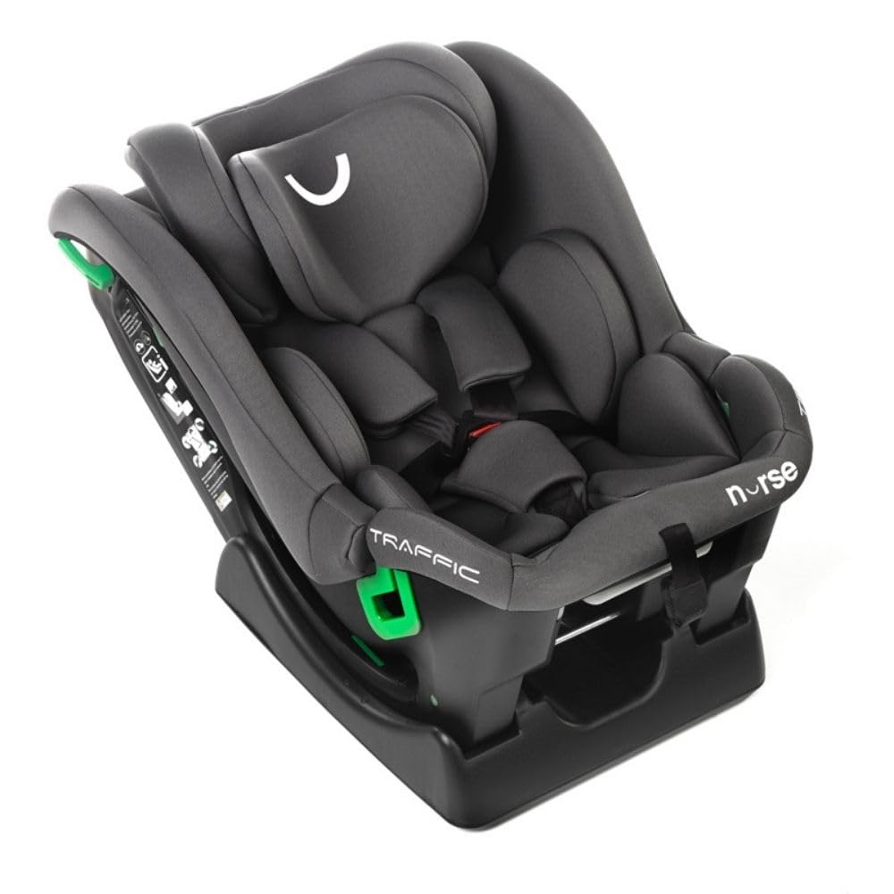 Nurse Traffic, Seggiolino Auto iSize, 40 a 150 cm, 0 a 12 anni, Senza Isofix, Ampia Reclinazione, 13 Posizioni Poggiatesta, Grigio