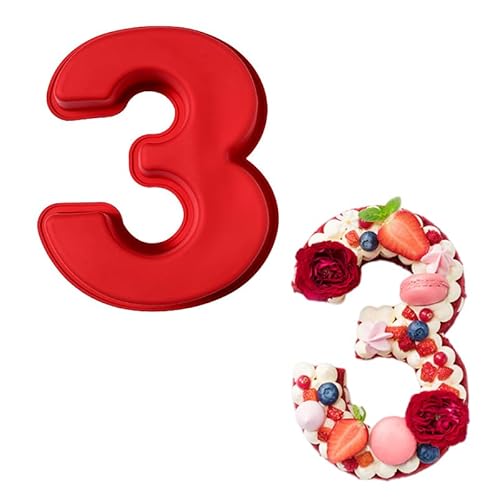 GSYFBT 10 Inch Number Cake Tins, 3D Large Size Silicone Number 3 Cake Tin, Number Cake Moulds, Number 3 Cake Tin, DIY Baking Cake Mold, for Birthday Festival Marry Anniversary Wedding Party