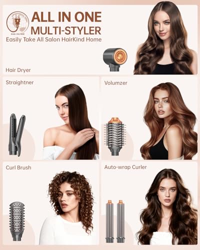 Hair Dryer Brush Air Styler: Dual Voltage 7 in 1 Ionic Multi Styling Tools with Hot Air Straightener, Auto Wrap Curlers, Frizz-Free Volumizer, Fast Blow Drying Curling Straightening and Smoothing - Image 3