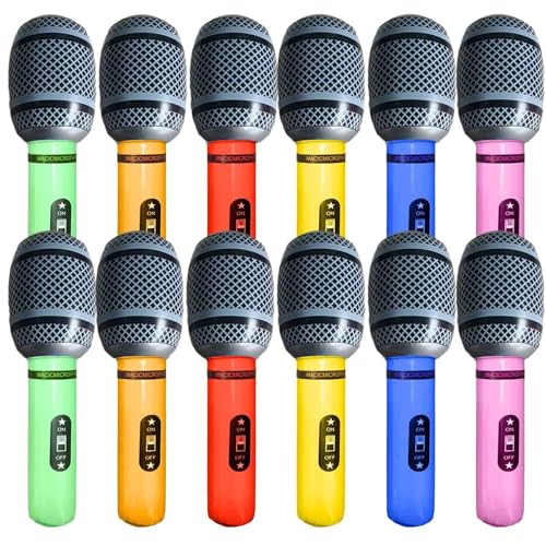 12 Pcs Blow Up Microphone Inflatable Microphone Inflatable Microphones for Parties Inflatable Party Props Star Party Supplies Easter Birthday Party Gifts Stage Performance 9.8 Inches (6 Colors)