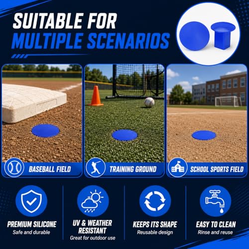 Image of Pangda 8 Pcs Baseball Base Plugs for Baseball Field Rubber Ground Receptacle Plugs for Softball Anchor (Blue)