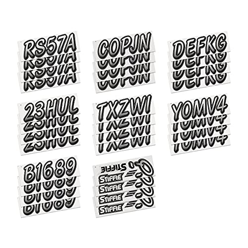 Stiffie Whipline Silver/Black 3" Alpha-Numeric Registration Identification Numbers Stickers Decals For Boats & Personal Watercraft #TOP3