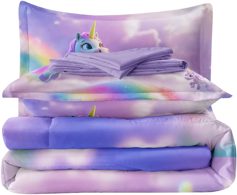 5PCS Girls Unicorn Comforter Sets Twin,Girls Rainbow Comforter Sets,Pink Cute Unicorn Bedding Sets for Girl,Twin Kawaii Comforter Set for Girl(Kids Bed Set with Sheets) - Image 4