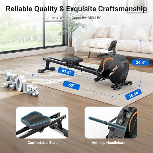 Dripex Rowing Machines for Home, Upgraded Rowing Machine Max 350 LBS, Magnetic Rower with 16 Levels of Workout Resistance, Dual Slide Rail, App Supported, LCD Monitor, Row Machine for Gym Exercise by Dripex - Image 6
