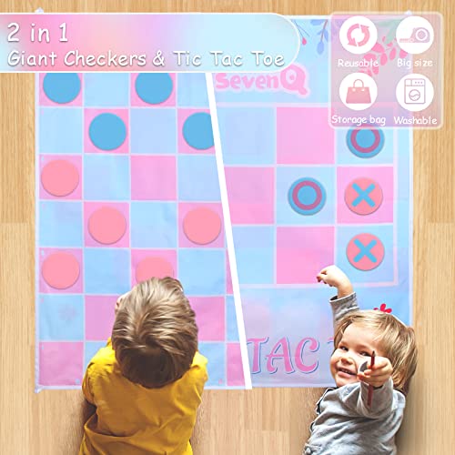 Sevenq Games For Family Fun 2-In-1 Giant Checkers Board Game & Tic Tac Toe Game With 24 Big Foam Discs-Washable Mat And Mesh Storage Bag-Ideal For Yard And Family Gatherings #TOP2