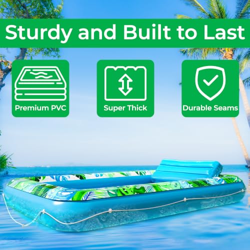 JAMBO XL Inflatable Tanning Pool Lounger Float, 80 x 56 Sun Tanning Pool Float with Pillow, Double Water Lounge Raft Pool Floatie for Adults Tanning Raft Water Tanning Bed Kiddie Pool Floats - image 7