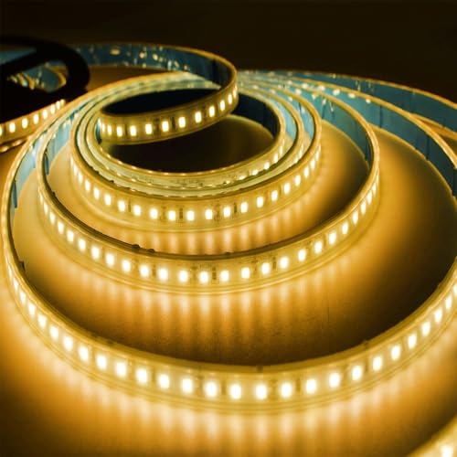 Image of SUYOOULIN LED Strip Lights, 15000LM AC110V /120V 16.4ft /5m SMD 2835 600 LEDs Light Strips Tube Waterproof IP67 LED Ribbon, 2 Times Brightness Than Low Voltage Strip Lights (Warm White 3500K)