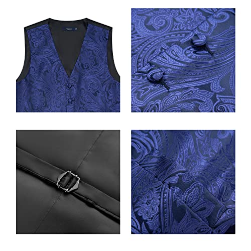 Faimo Mens Blue Suit Vest, Waistcoat Necktie And Pocket Square Cufflink Set For Men, Business Formal Dress Vest For Wedding Tuxedo #TOP3