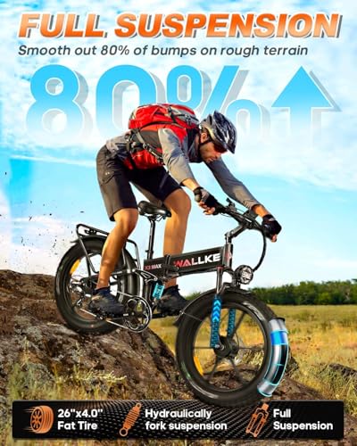 Image of Wallke Used 48V 22Ah Electric Bike for Adult, 2800W Peak Dual Motor, Long Range 32-35MPH, 26 inchx4 inch Fat Tire Disc Brake, All-Terrain Offroad Cit E-Bike, Full Suspension, Mountain Ebike, UL2849 Cerfied
