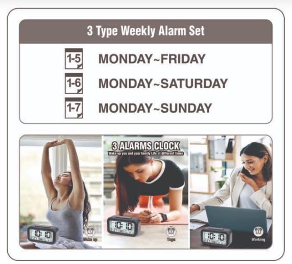 Image of Ajanta Digital Tabel Alarm Clock | Smart Night Light | Temperature Display| Multi-Functional Weekly Alarm Settings | Snooze Digital Backlit Alarm Clock (White) (Black)