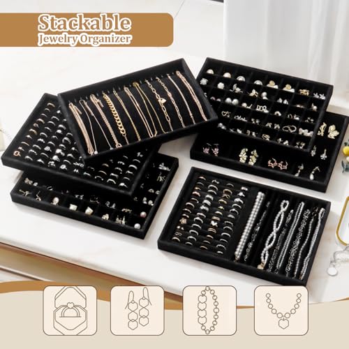 Image of Large Velvet Jewelry Tray Display Drawer Inserts 2 Pack
