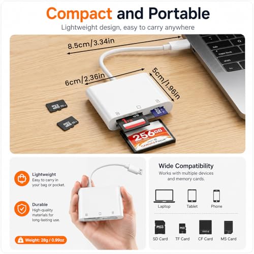 Image of ZORBES USB C SD CF MicroSD Card Reader, 3 Slot Memory Adapter for iPad Mac | Direct File Transfer, Compact Form, Plug and Play Setup, Camera Storage Access, Mobile Backup, Home and Travel Use