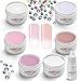 Eubecos 6x 5 ML Baby-Boomer Glamour Néons Ombre Français Rose Blanc Fabriqué en Allemagne avec des Instructions 50 X Strass-Petites Pierres et Colle à Ongles 3g. Méga Super Set Économique