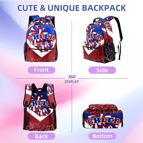 Image of Cheer Backpack for Cheerleaders, Cheerleader Backpack for Women, Cheerleading Gifts for Teams (Blue&Red)