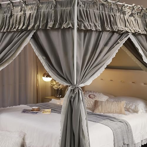 Toldo de cama con volantes elegante dosel gris ajustable para decoracion de dormitorio 8