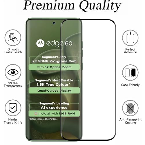 Image of amazon basics Advanced HD+ UV Tempered Glass Screen Protector for Moto Edge 60 /60 Pro 5G Full Adhesive UV Curved Screen Guard, Case Friendly with Installation kit & Guide Clear