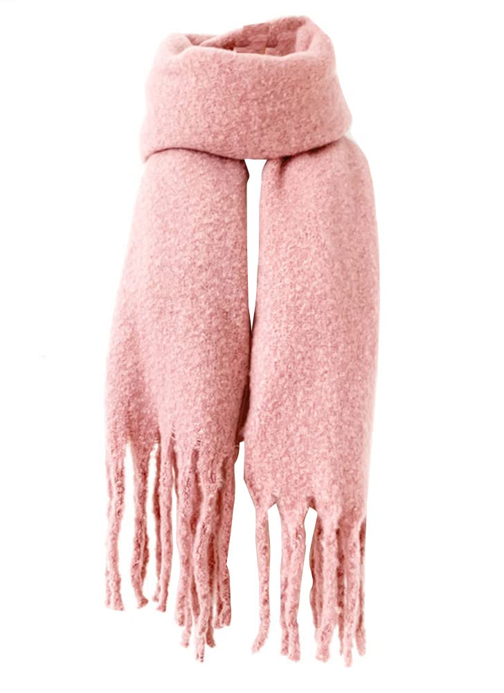 Soulqool Women's Pink Long Scarf Winter Shawl Scarves Solid Color Wraps Wool Spinning Tassel Blanket Long Stole Gifts (Pink)