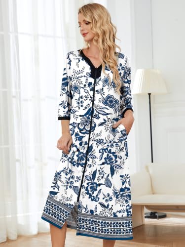 Image of PITINAN Moo Moo Nightgown House Dress Zip up Robes for Women Long Lounge Dress House Coat Women S-3XL