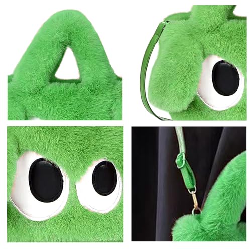 Crossbody Bag for Women, Cute Big Eyes Plush Bag with Adjustable Leather Strap, Fluffy Novelty Handbag for Girls3