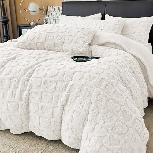 MANEMI Edredón Borrego 260x180 cm Fundas Cojín Nórdico Reversible Cálido Suave Micro Fibra Poliéster Franja