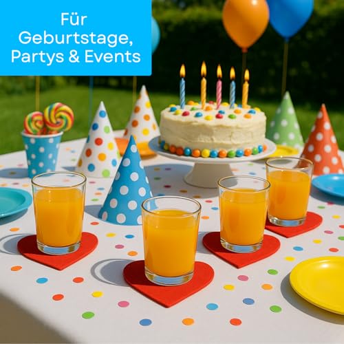 edelkern Filz Herz Untersetzer | 12 Stück | Rote Filzherzen | Rote Untersetzer Deko Herzen für Getränke, Tassen & Gläser | Glasuntersetzer Dekoration für Hochzeit, Empfang, Geburtstag & Party