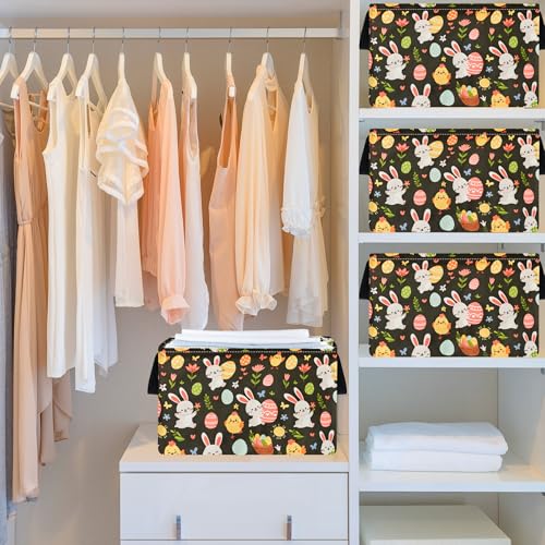 Image of MAIZMZ Easter Storage Basket Eggs Bunny Flower Gifts Cube Waterproof Storage Bins Organizer,Foldable Closet Shelf Baskets with handles for Women,Nursery Hamper Toys Box,Room Decorations