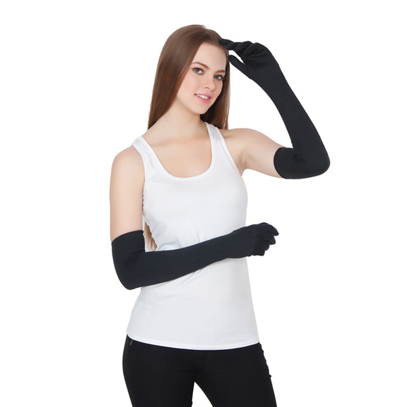 Teemoods Women's Cotton Full Hand Protective Black Summer Gloves, Protection from Sun burns/Dust/Pollution while driving/biking 2