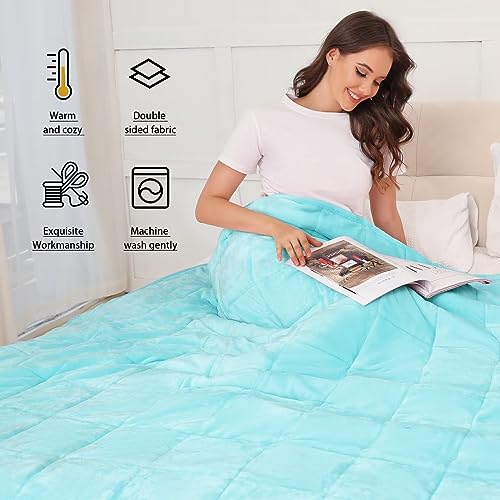 Image of Alomidds Weighted Blanket for Adults, 12lb Twin Size Weighted Blankets,Heavy Blanket with Shiny Soft Shiny Fleece and Cozy Warm Sherpa for Couch Bed, 48 x 72 inches,Aque