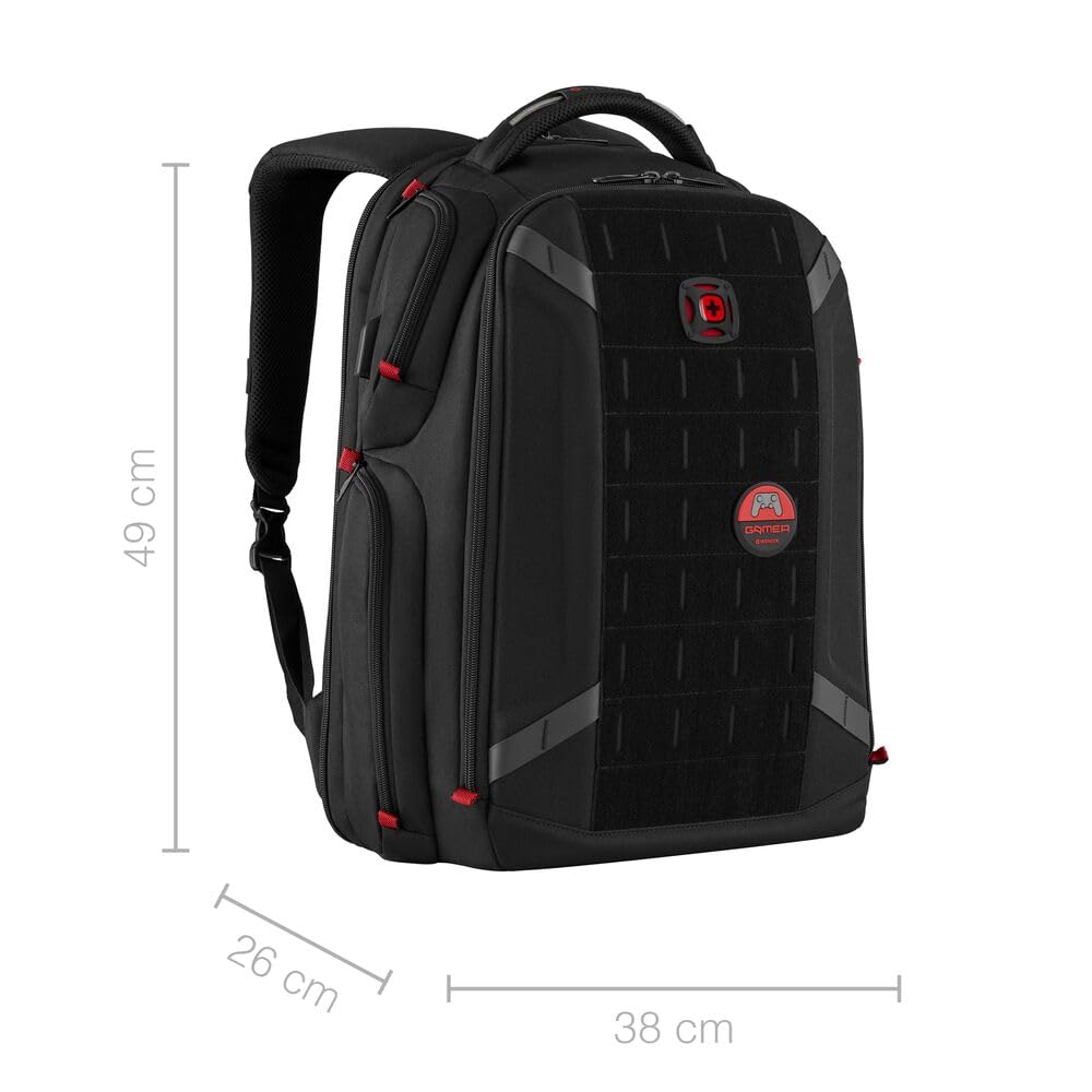 WENGER PlayerOne Gaming Laptop-Rucksack, Notebook bis 17 Zoll, Tablet bis 12 Zoll, Organizer, 29 l, Damen Herren, Business Uni Schule Reisen, Schwarz, 611650